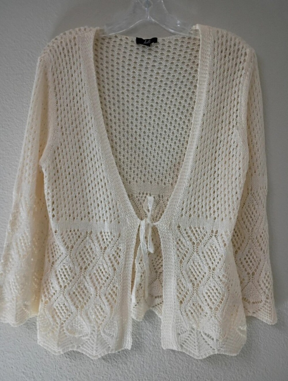 Luli Cream Open-Weave Tie-Front Cardigan